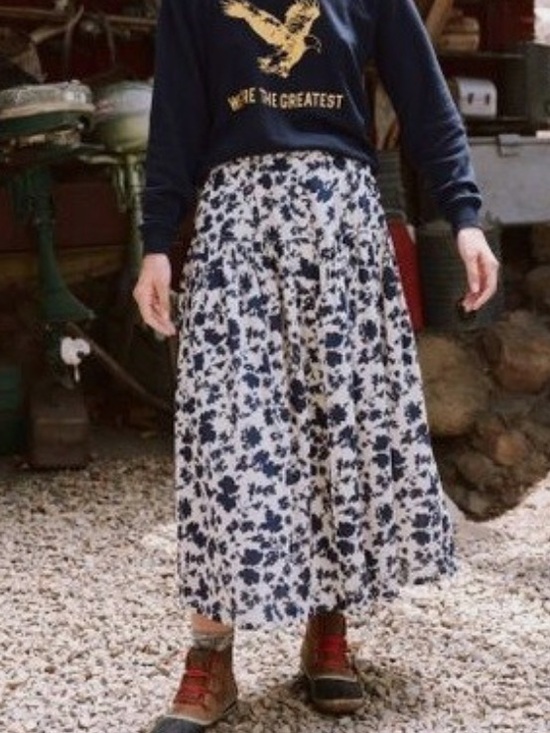 THE GREAT. Dresses & Skirts - The GREAT. The Boating Skirt Autumn Leaf Floral Cotton Lined Blue Small Feminine